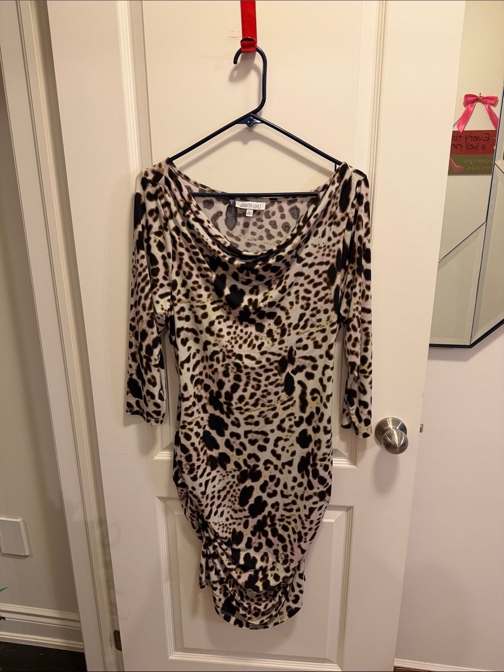Animal Print Cowl Neck Dress - Beige/Black - Jennifer Lopez